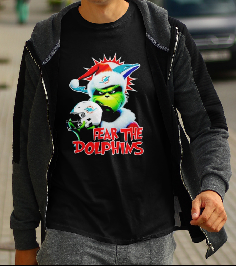 Fear The Dolphins Grinch Santa Miami NFL T-Shirt