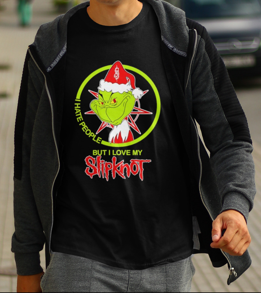 I Hate People But I Love My Slipknot Santa Grinch Santa Hat Star T-Shirt