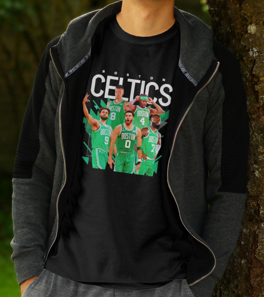 Boston Celtics Starting Five Team Players Green Uniforms T-Shirt