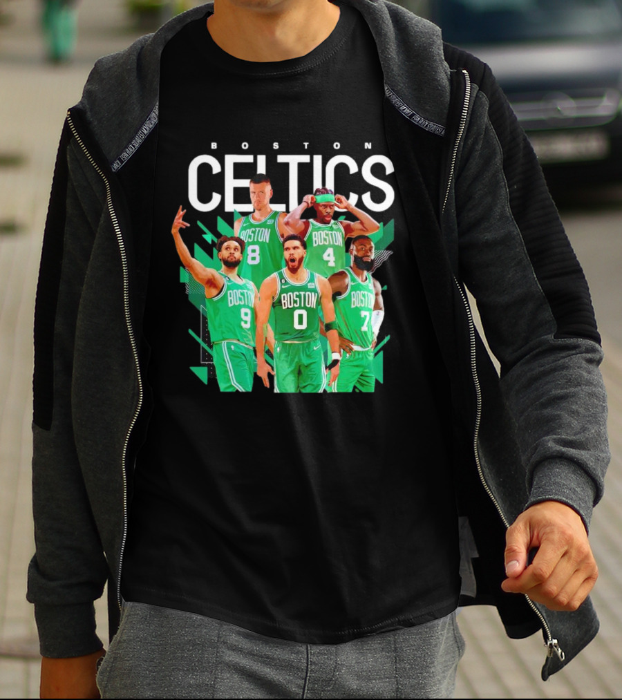 Boston Celtics Starting Five Team Players Green Uniforms T-Shirt