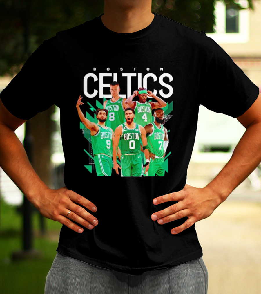 Boston Celtics Starting Five Team Players Green Uniforms T-Shirt