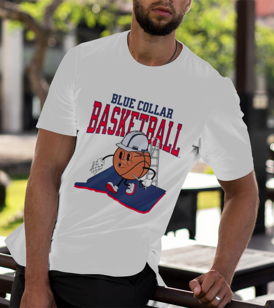 Blue Collar Basketball Hard Hat Hoop Cartoon T-Shirt