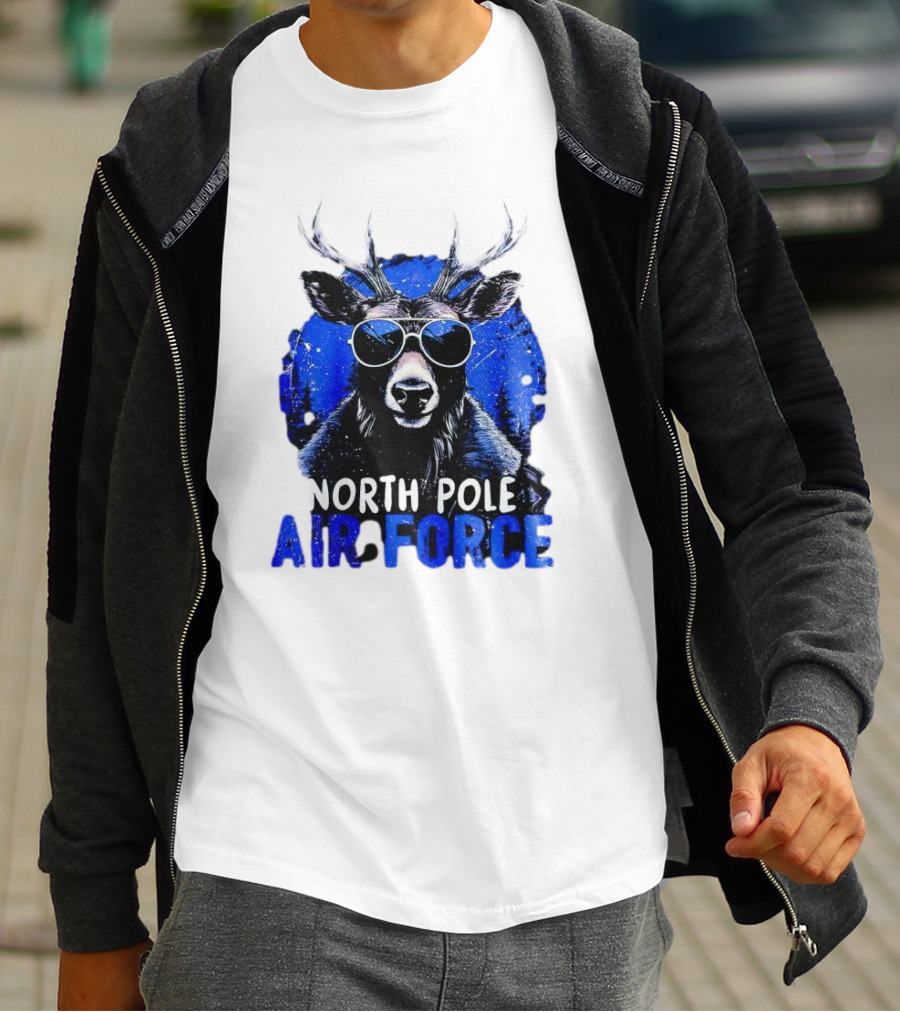 North Pole Air Force Cool Deer In Sunglasses T-Shirt