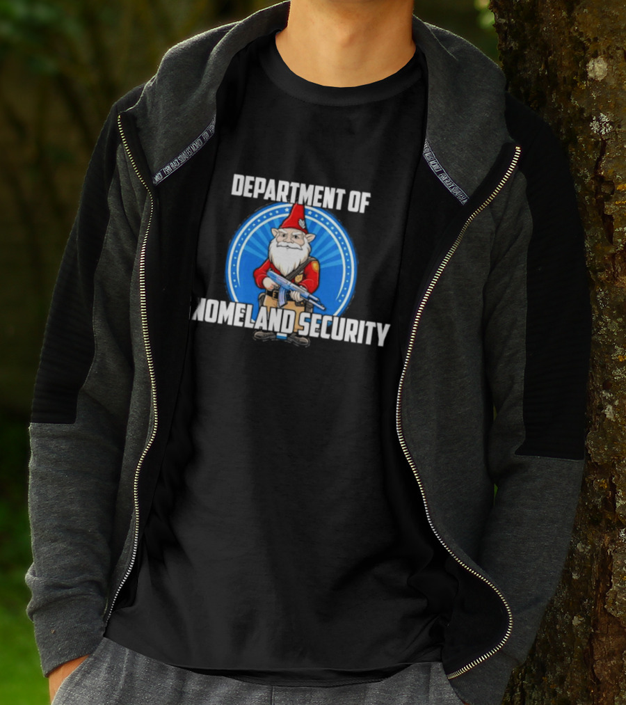 Department Of Gnomeland Security Gnome With Rifle Badge T-Shirt