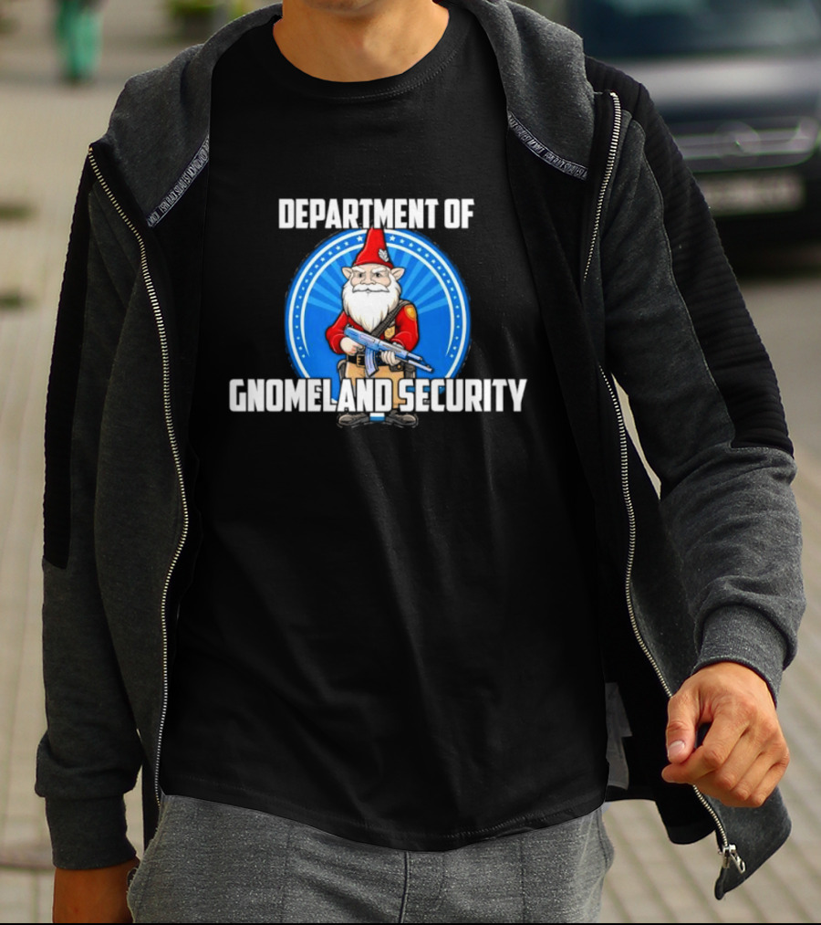 Department Of Gnomeland Security Gnome With Rifle Badge T-Shirt