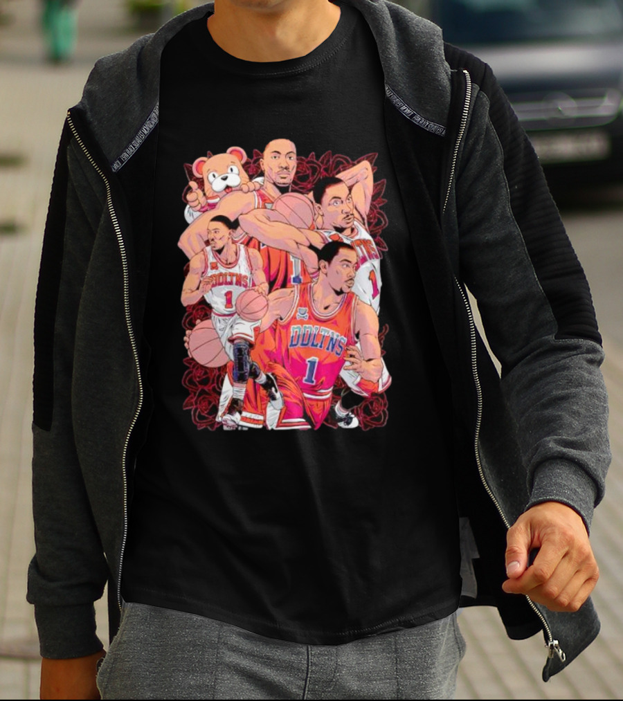Derrick Rose Cartoon Bold Red Bulls Basketball T-Shirt