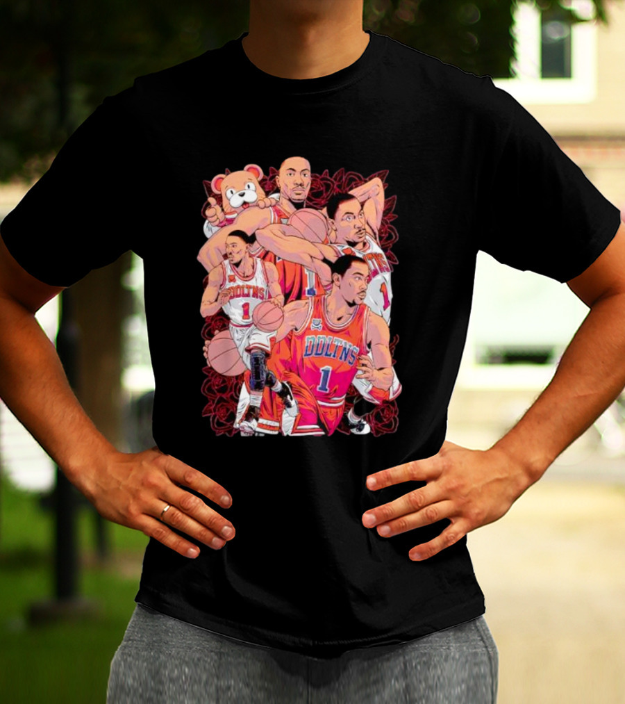 Derrick Rose Cartoon Bold Red Bulls Basketball T-Shirt