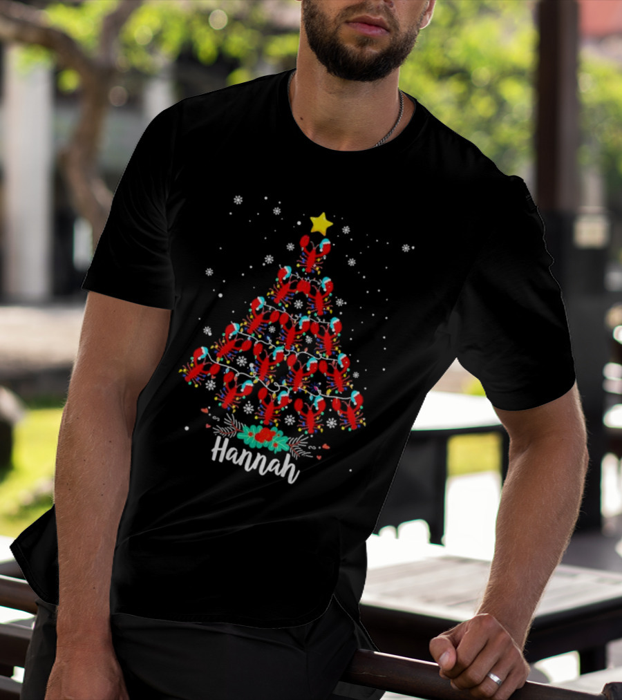 Hannah Lobster Christmas Tree With Star And Snowflakes T-Shirt