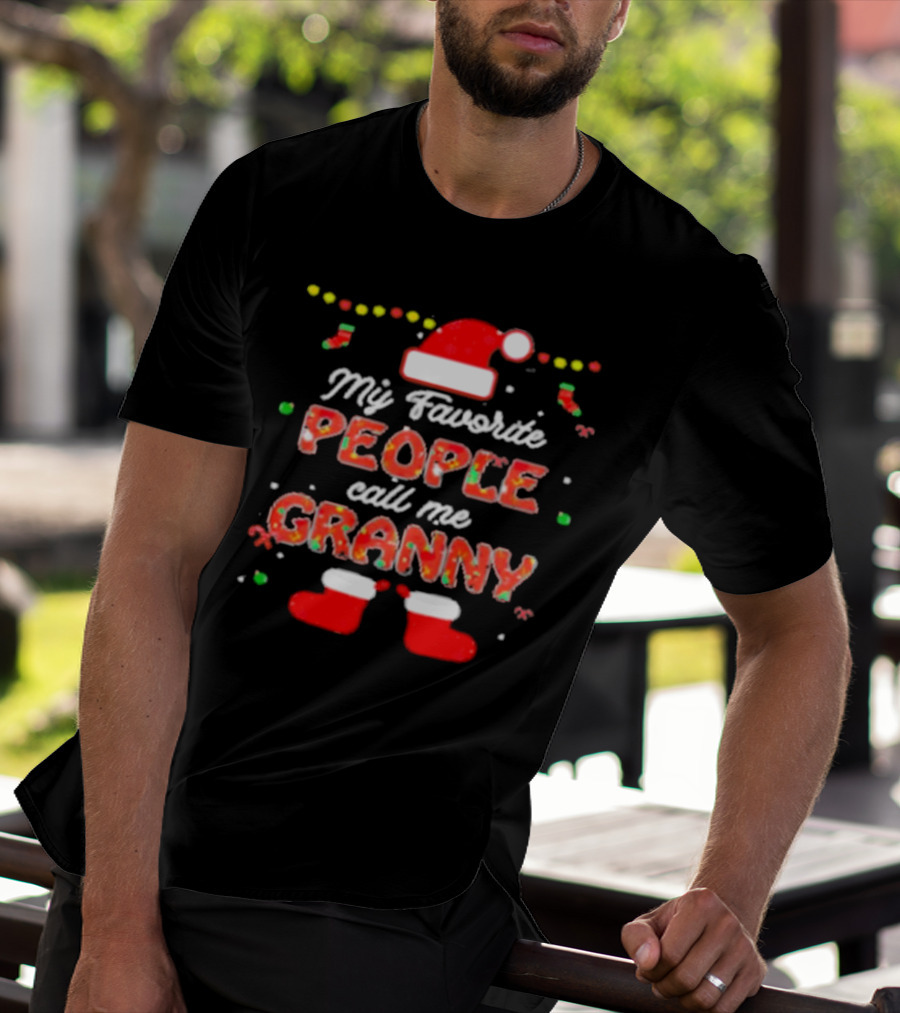 My Favorite People Call Me Granny Festive Santa Hat And Christmas Lights T-Shirt