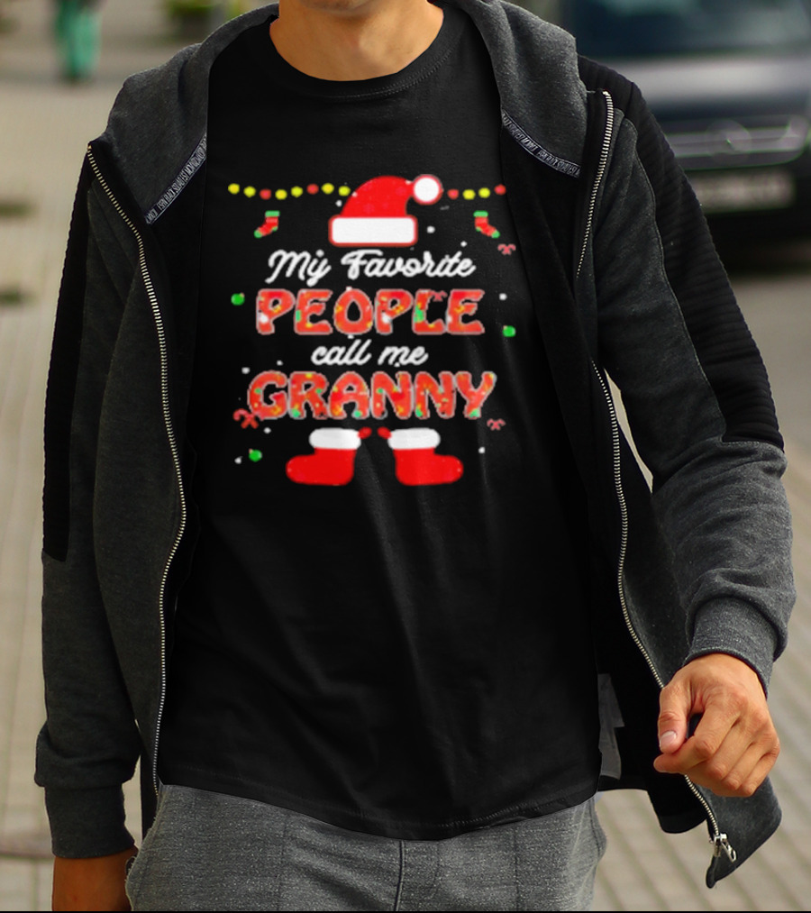 My Favorite People Call Me Granny Festive Santa Hat And Christmas Lights T-Shirt