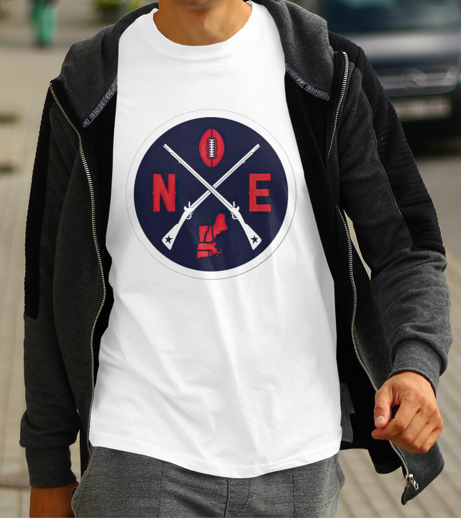 New England Patriots Football Emblem NE Guns Map Oval T-Shirt