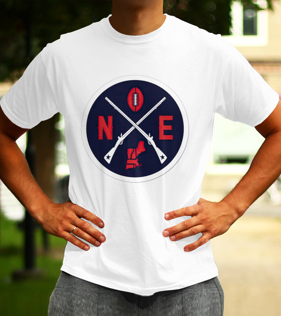 New England Patriots Football Emblem NE Guns Map Oval T-Shirt
