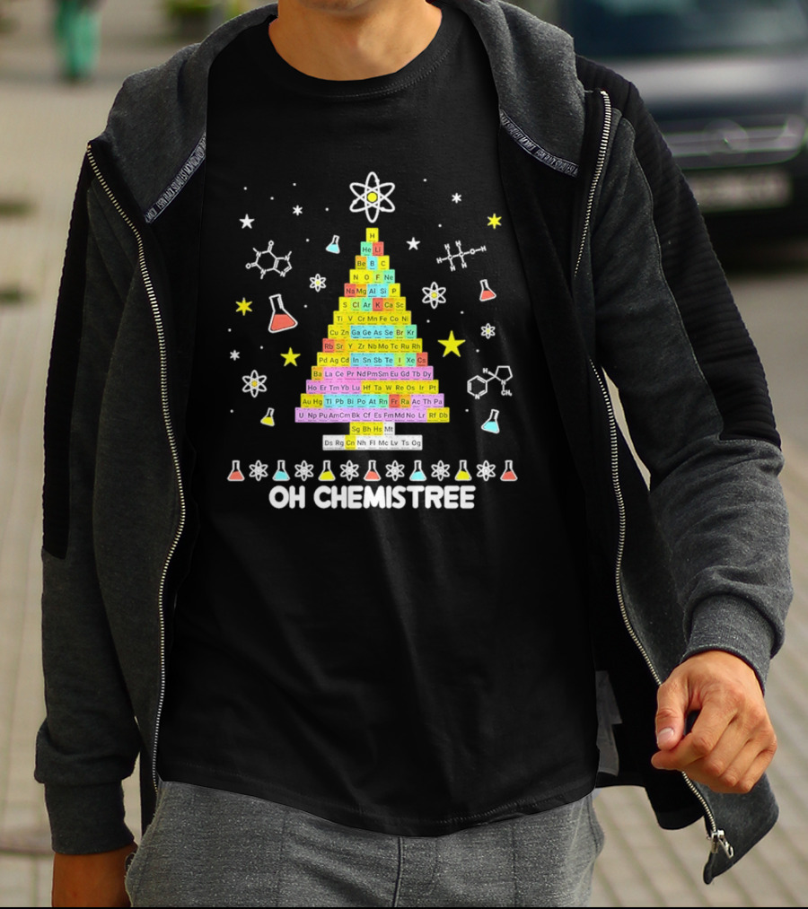 Oh Chemistree Christmas Tree Periodic Table Science Festive Chemistry Elements T-Shirt