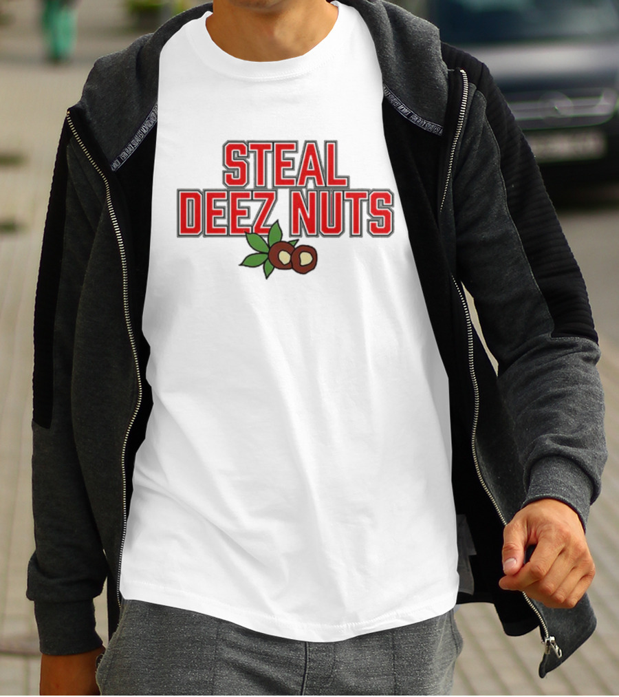Ohio Steal Deez Nuts Red Text With Nuts And Leaves T-Shirt