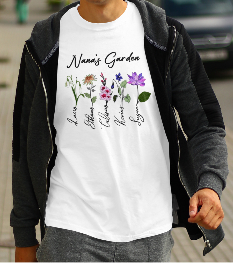 Nana's Garden Flowers With Personalized Names T-Shirt