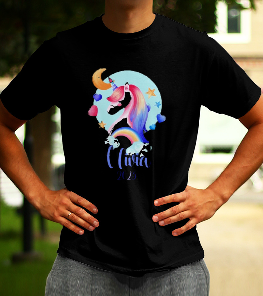 Olivia 2025 Rainbow Unicorn Hearts And Stars Christmas T-Shirt