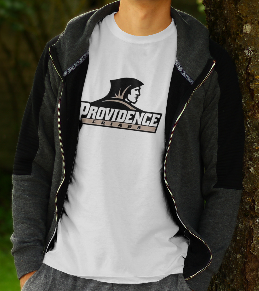 Providence Friars Athletics Team Emblem Iconic Black And White Hooded Figure T-Shirt