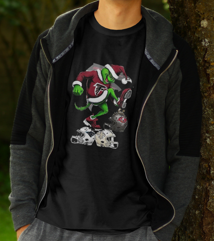Atlanta Falcons Grinch Stomping On Rival Helmets Christmas T-Shirt