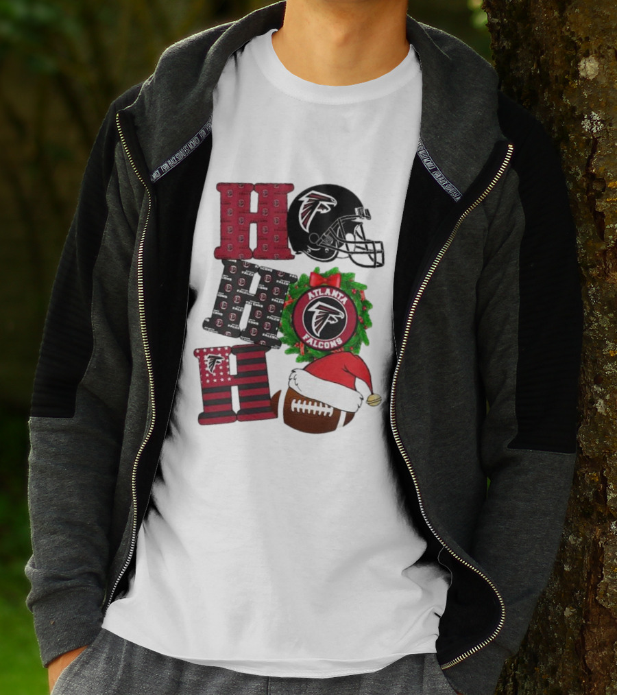 Atlanta Falcons Ho Ho Ho Merry Christmas Football Helmet Wreath Santa Hat T-Shirt