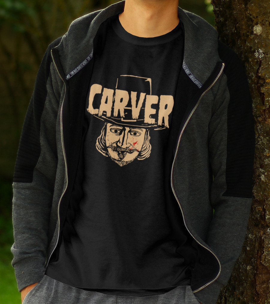 Carver Thanksgiving Pilgrim Hat Bearded Man Face T-Shirt
