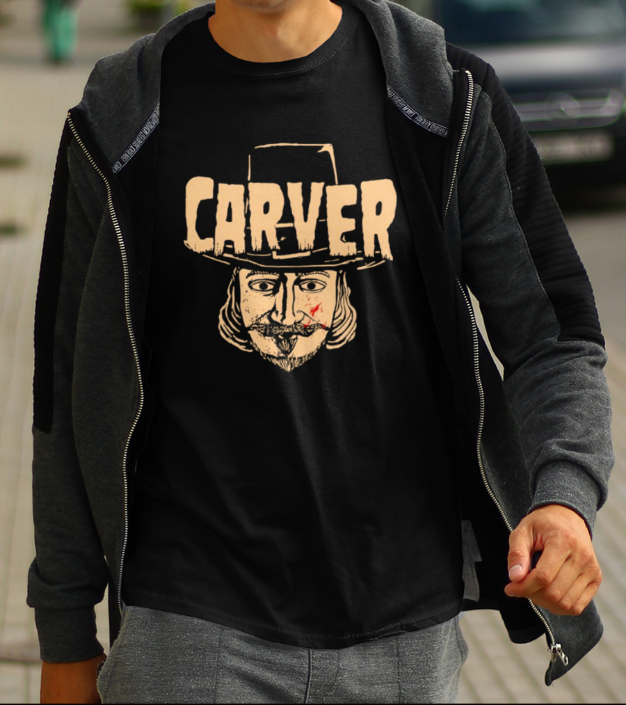 Carver Thanksgiving Pilgrim Hat Bearded Man Face T-Shirt