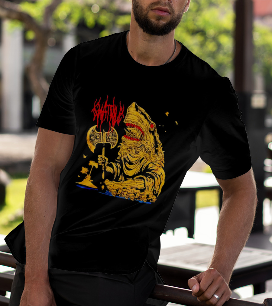 Chat Pile Shark With Axe On Tropical Beach T-Shirt