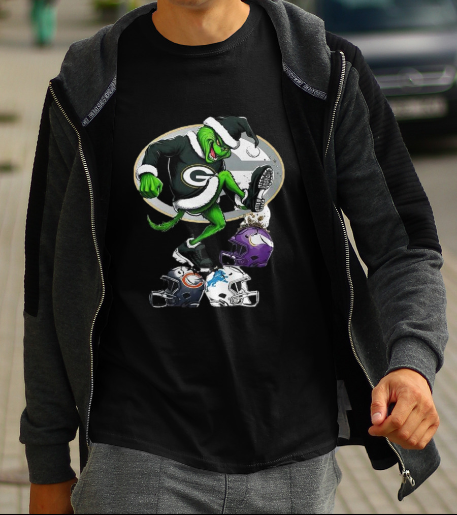 Green Bay Packers Grinch Crushing Rival Football Teams With Christmas Spirit T-Shirt