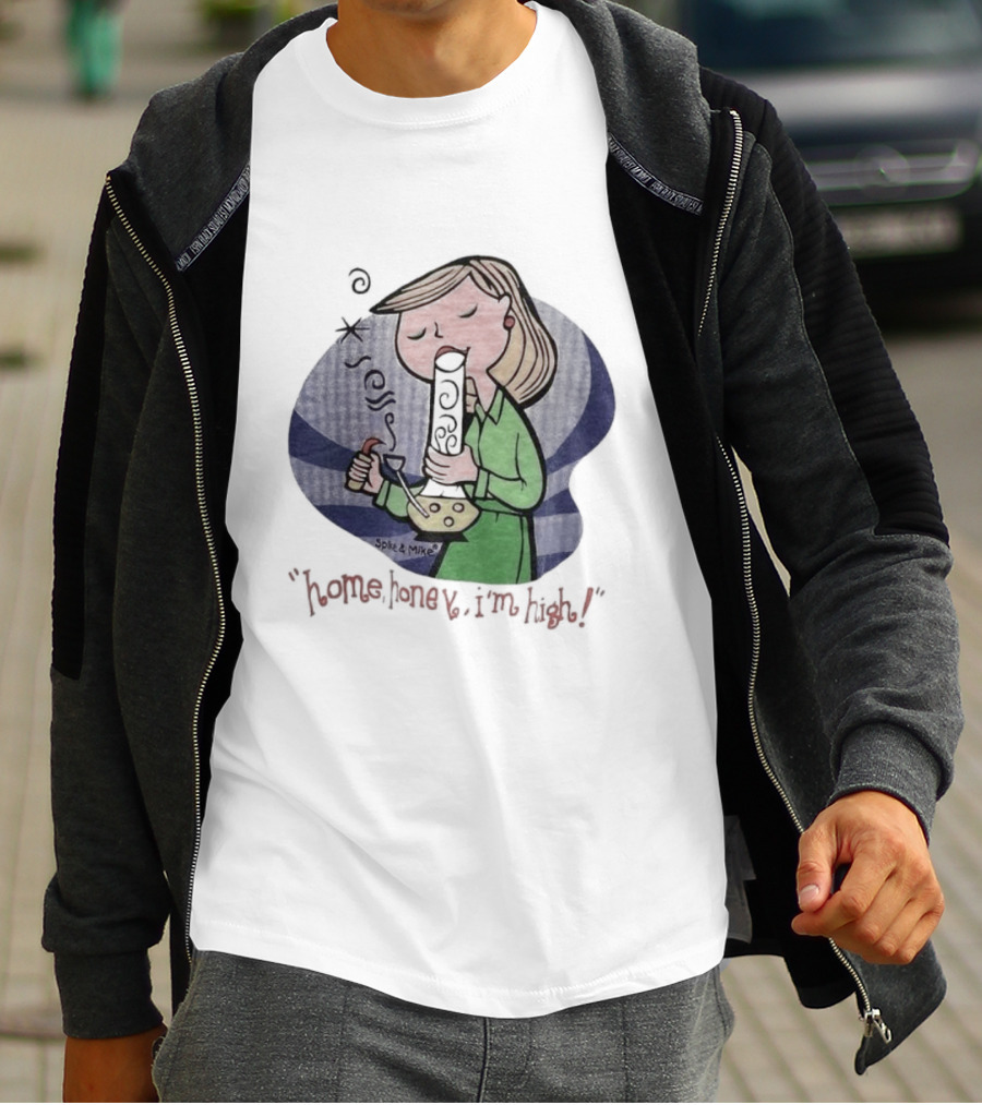Home Honey I’m High Cartoon Character Smoking Bong T-Shirt