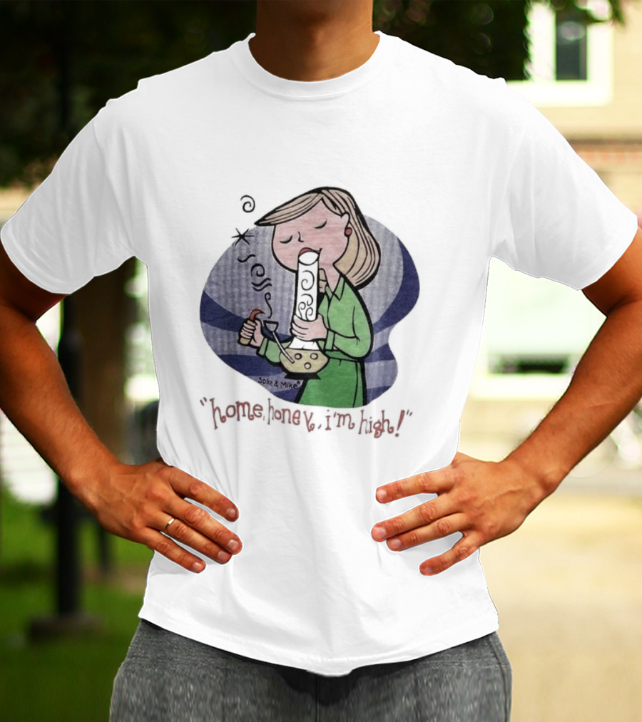 Home Honey I’m High Cartoon Character Smoking Bong T-Shirt