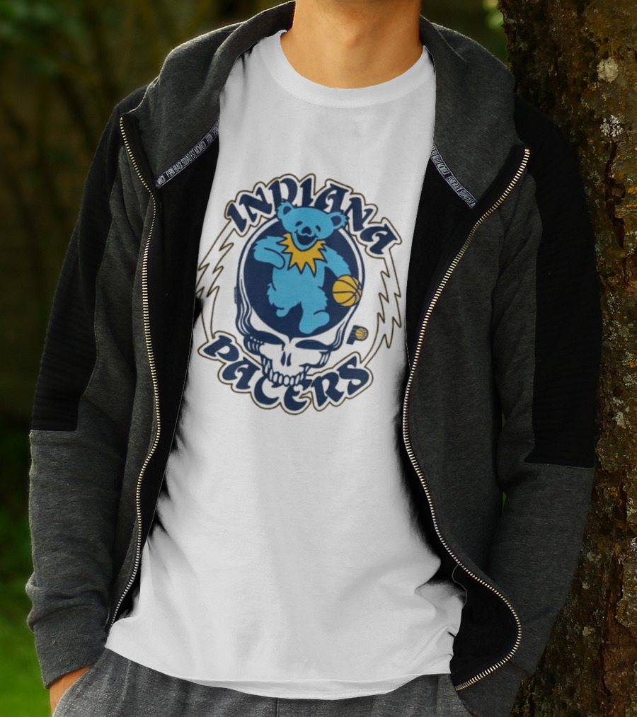 Indiana Pacers Grateful Dead Bear Basketball Icon With Skull T-Shirt