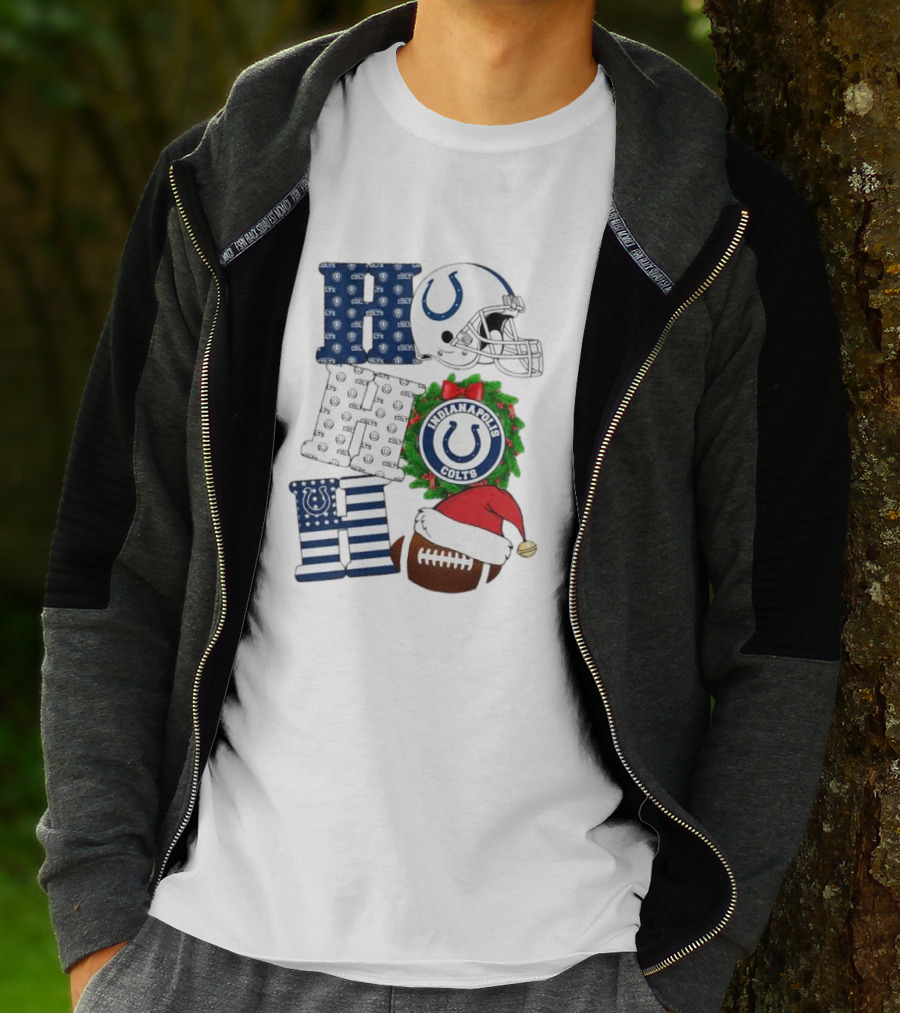 Indianapolis Colts Ho Ho Ho Merry Christmas Football Festive Logo Helmet Wreath Santa Hat T-Shirt