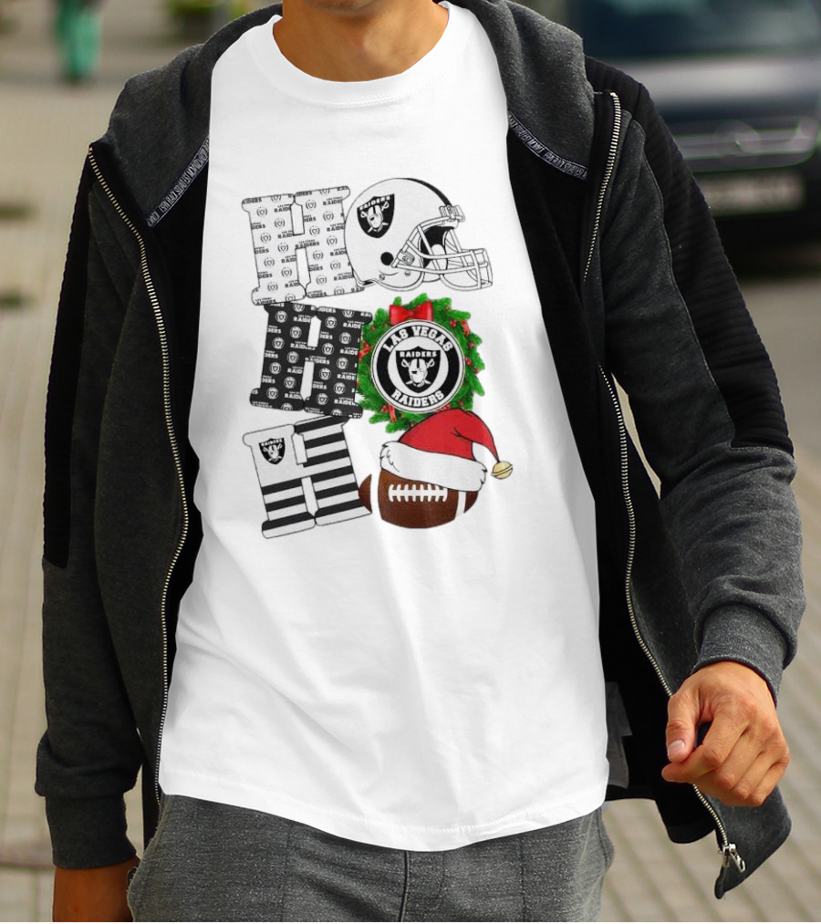 Las Vegas Raiders Ho Ho Ho Merry Christmas Helmet Wreath Football T-Shirt