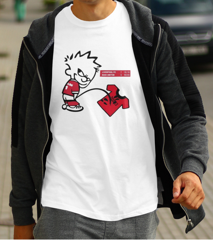 Liverpool FC 7-0 Man United Parody With Cartoon Boy Image T-Shirt
