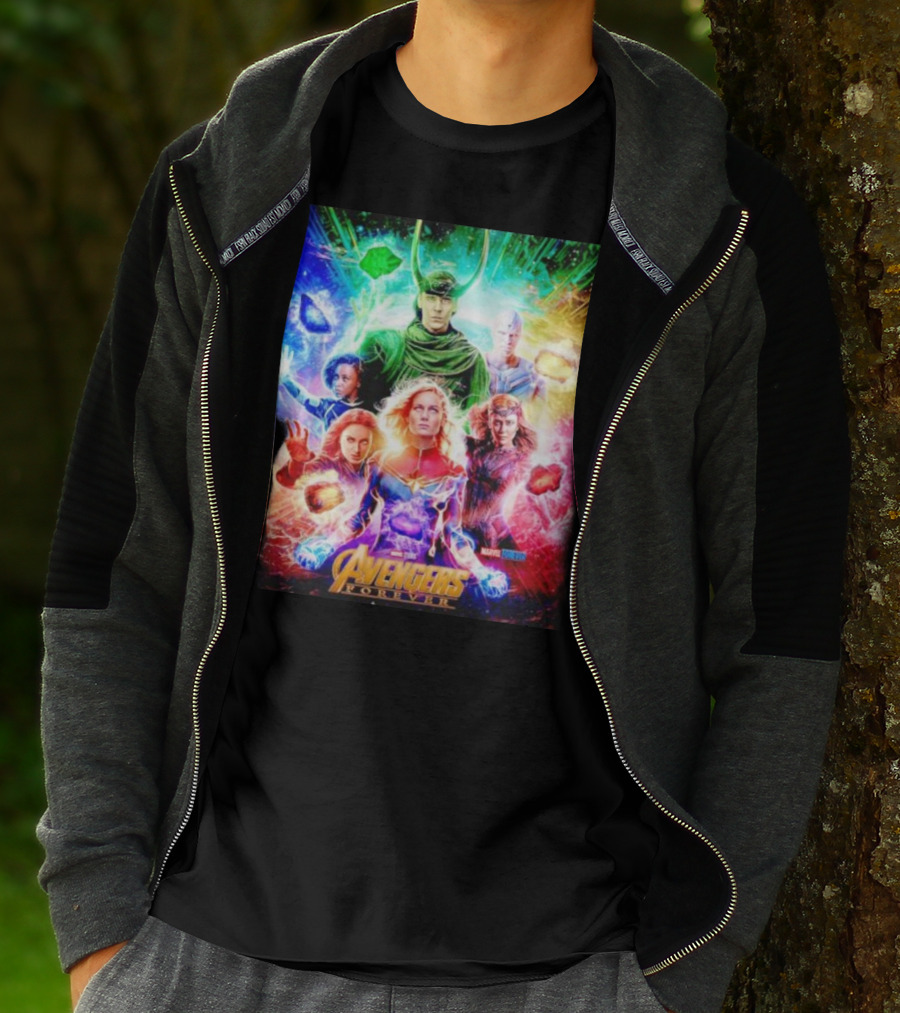 Marvel Studios Avengers Forever Loki Captain Marvel Scarlet Witch Vision Trail Of Infinity Stones T-Shirt