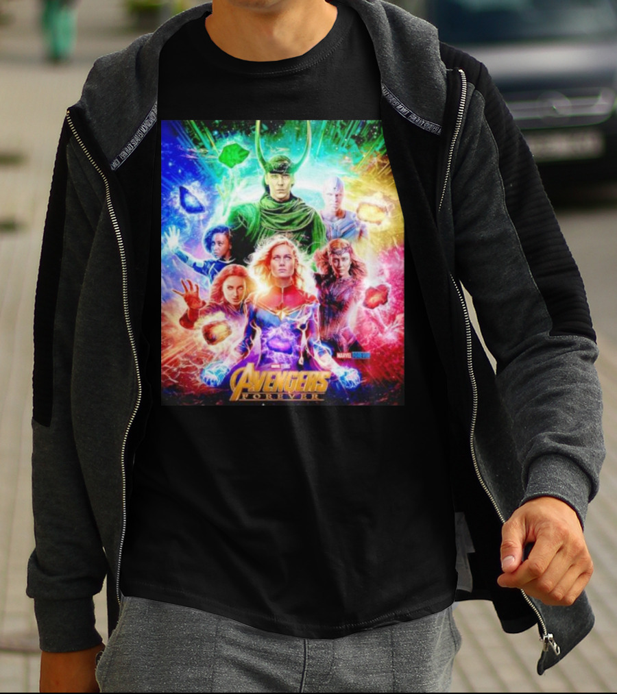 Marvel Studios Avengers Forever Loki Captain Marvel Scarlet Witch Vision Trail Of Infinity Stones T-Shirt