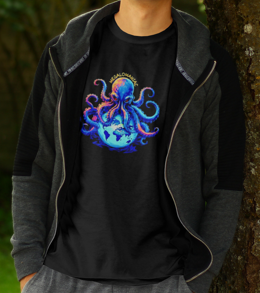 Megalomaniac Kraken Octopus On Globe T-Shirt