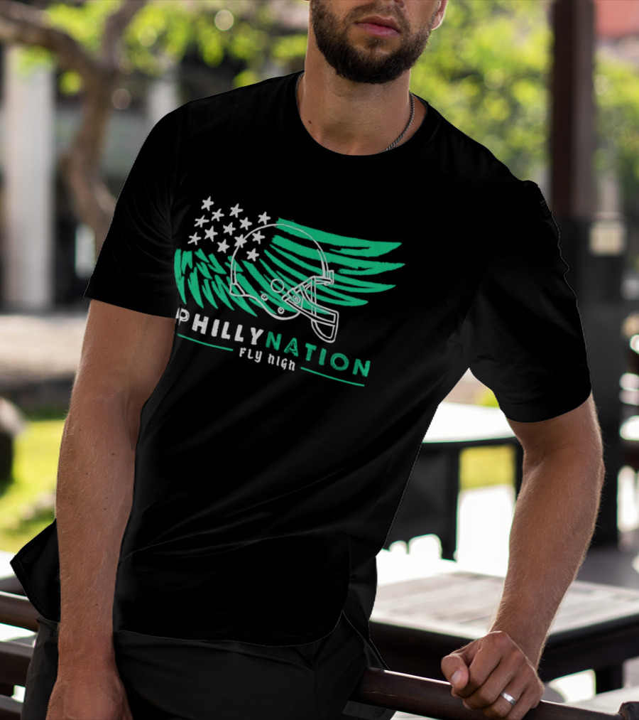 Philly Nation Fly High Philadelphia Eagles Football Helmet Stars Stripes T-Shirt