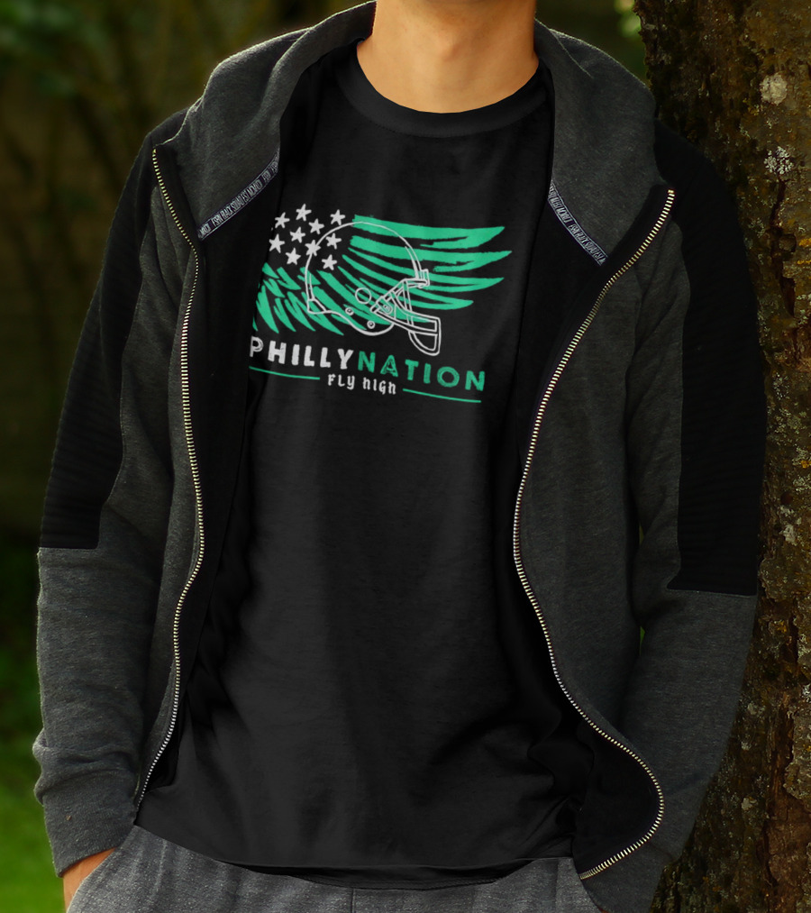 Philly Nation Fly High Philadelphia Eagles Football Helmet Stars Stripes T-Shirt