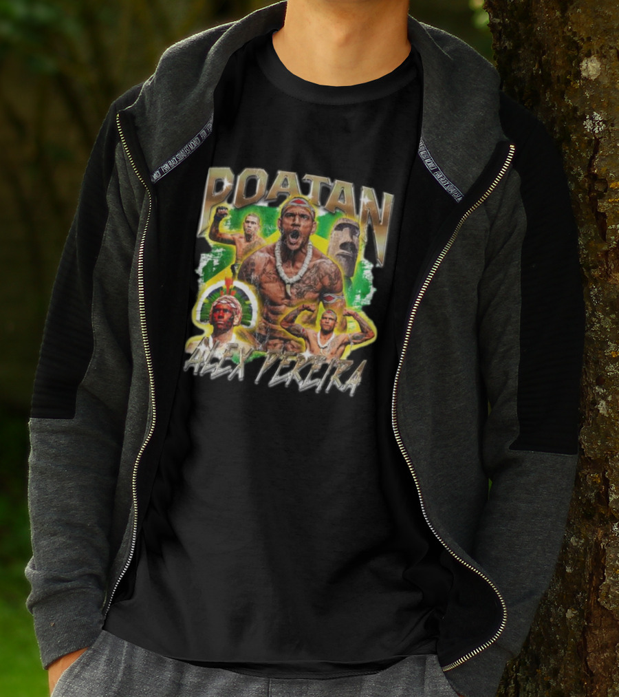 Poatan Alex Pereira Warrior Spirit Brazilian Flag Moai Statue T-Shirt