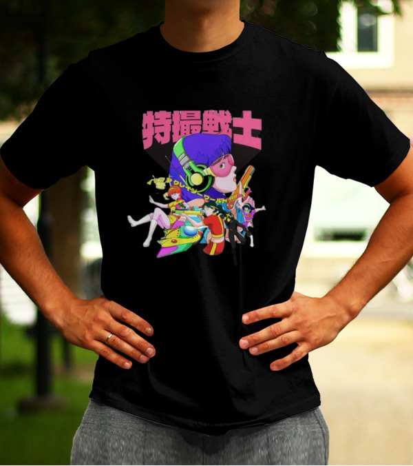 Popkiller Tokusatsu Senshi Retro Anime Heroes Japanese Text Neon T-Shirt