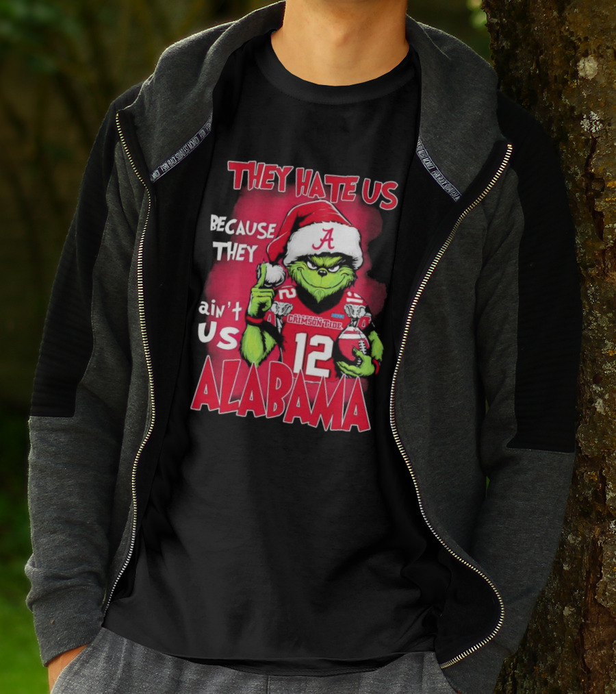 Alabama Crimson Tide Grinch They Hate Us Because They Ain't Us Santa Hat Football 12 T-Shirt