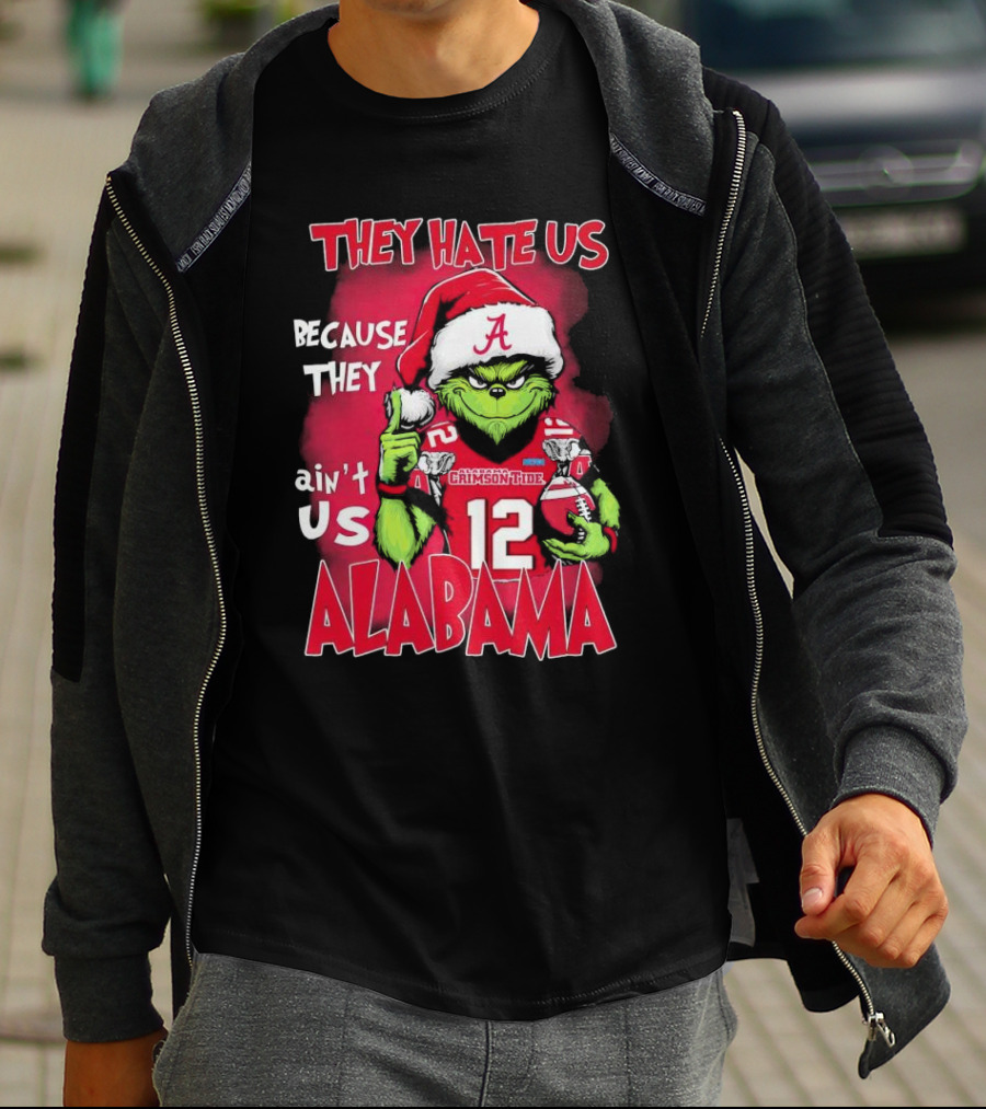 Alabama Crimson Tide Grinch They Hate Us Because They Ain't Us Santa Hat Football 12 T-Shirt