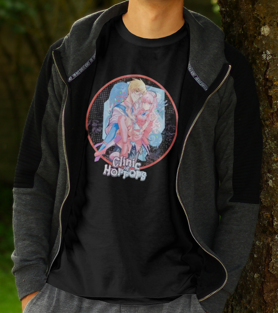 Clinic Of Horrors Anime Characters In Pink And Blue Circle T-Shirt