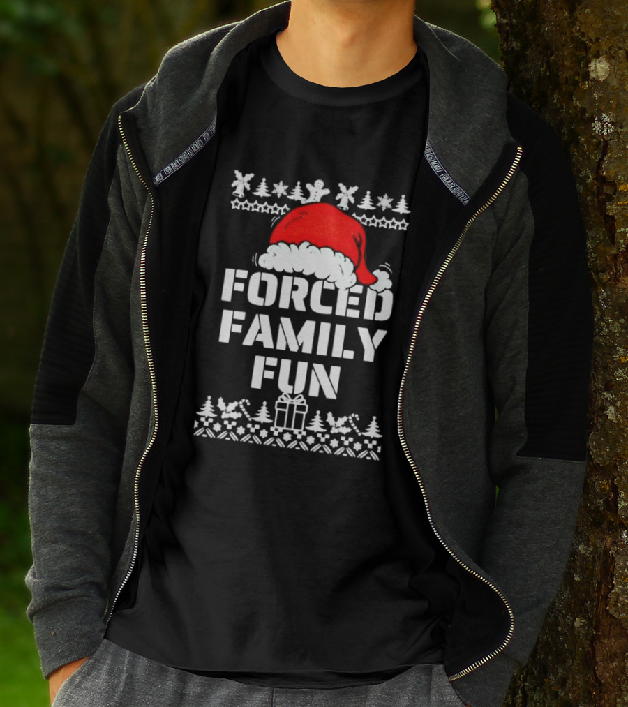 Forced Family Fun Christmas Santa Hat Trees Presents T-Shirt