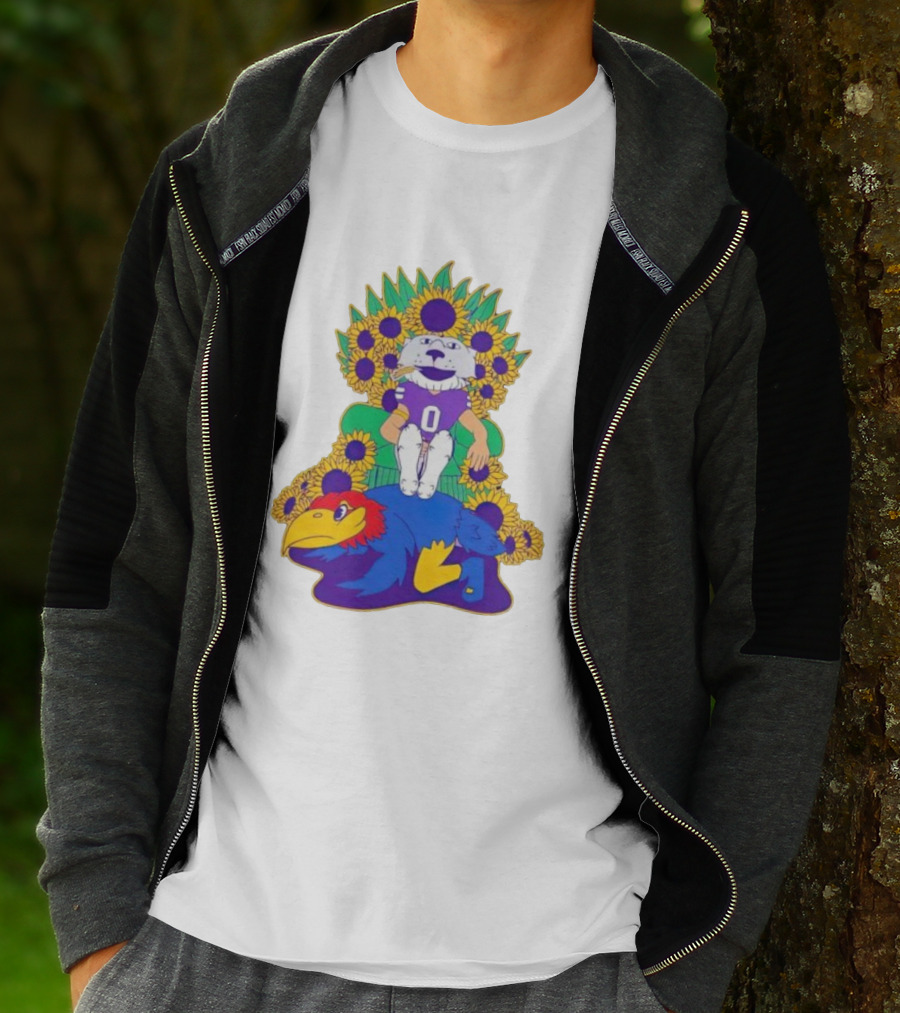 Willie Wildcats Sitting Victorious On Jayhawk Surrounded By Sunflowers T-Shirt