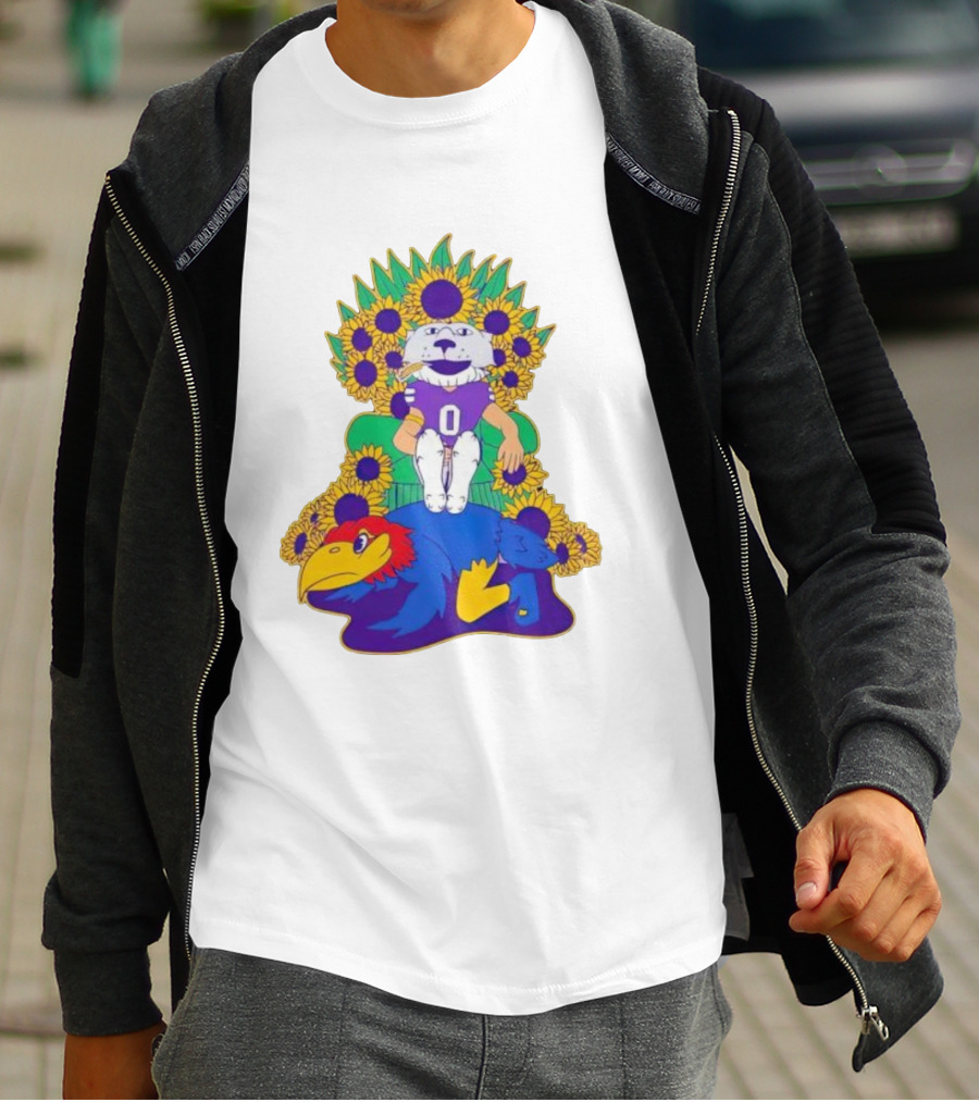 Willie Wildcats Sitting Victorious On Jayhawk Surrounded By Sunflowers T-Shirt