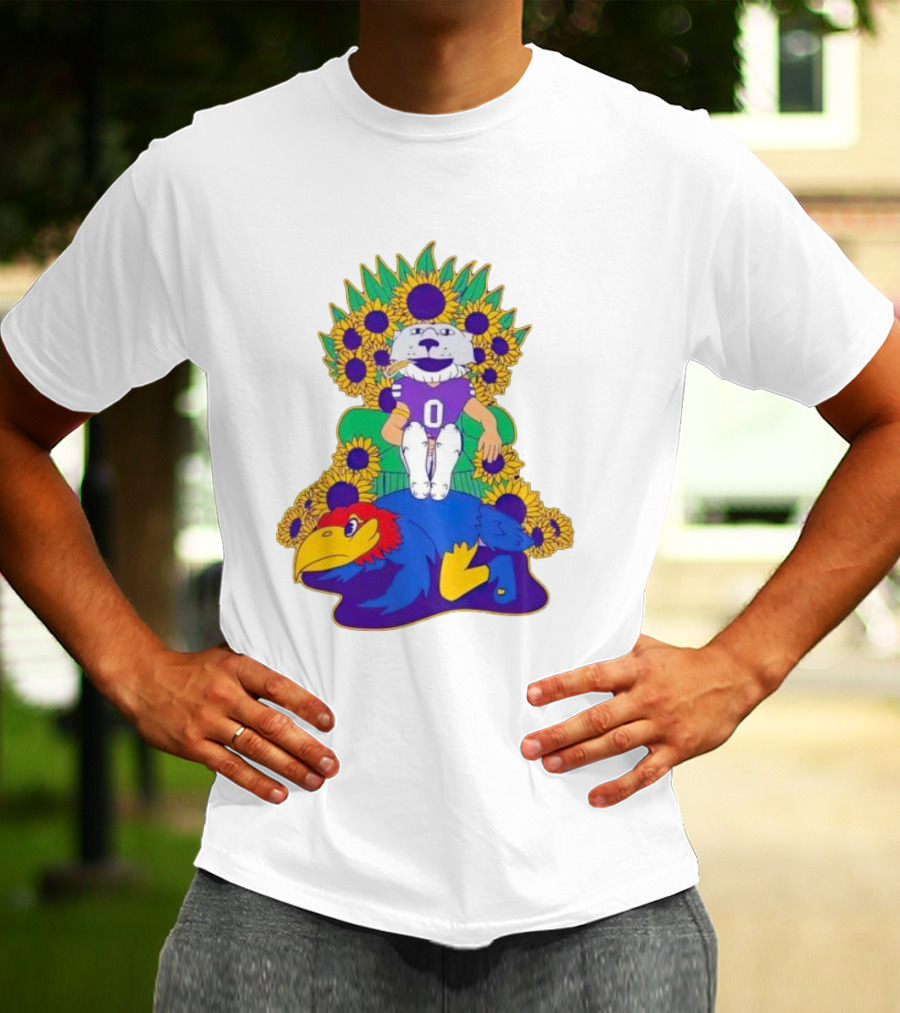 Willie Wildcats Sitting Victorious On Jayhawk Surrounded By Sunflowers T-Shirt