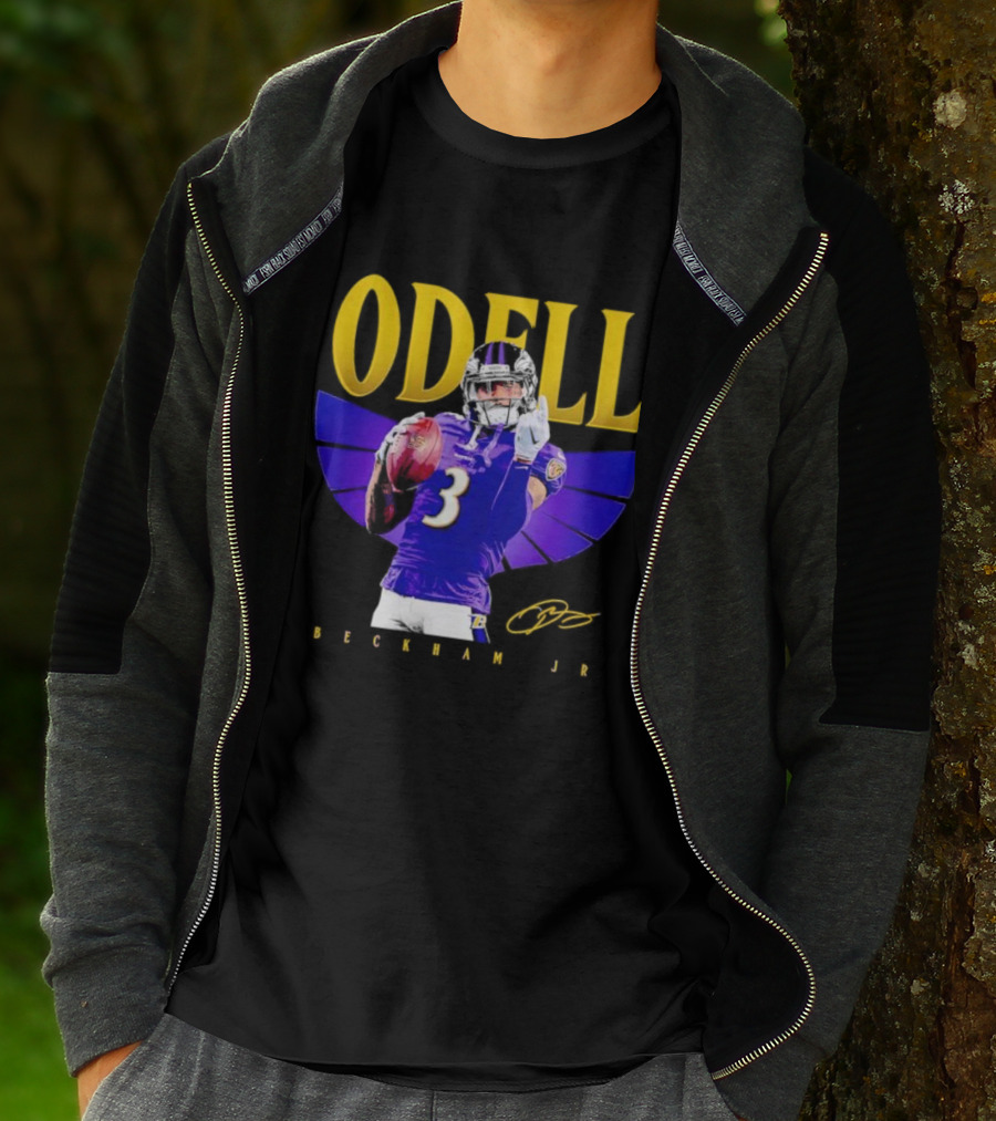 Odell Beckham Jr Baltimore Ravens Signature Number 3 Spotlight T-Shirt