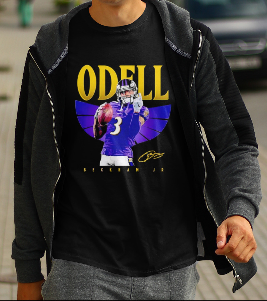 Odell Beckham Jr Baltimore Ravens Signature Number 3 Spotlight T-Shirt
