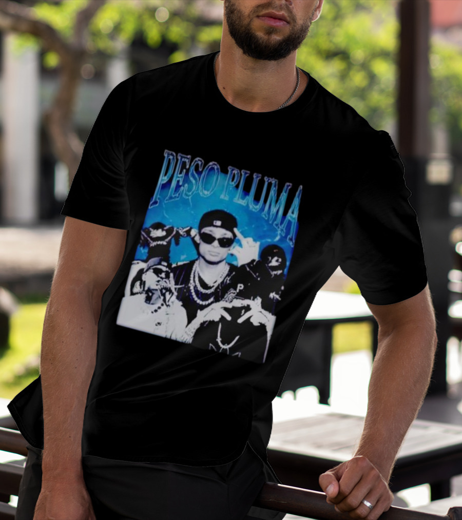 Peso Pluma Vintage Hip Hop Style Blue Tones T-Shirt